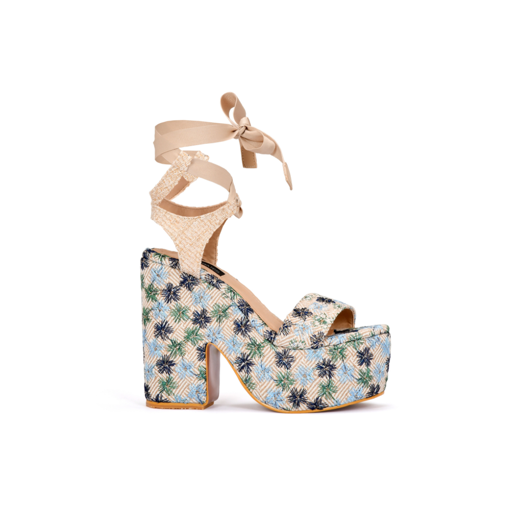 Alondra Floral Blue Plataforma Estampada con Diseño Floral